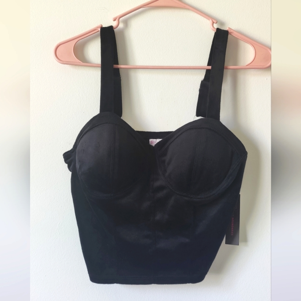 NWT Black Velvet Crop Bustier Top